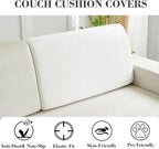 Sofa Covers Couch Covers for Sofa Pet Friendly Couch Cushion Covers Universal Sofa Covers Washable Stretch Slipcovers for Sectional Sofa (Texture Ivory White,Back Cover M)