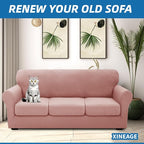 XINEAGE New 4 Pieces Extra Large Couch Covers for 3 Cushion Sofa Super Stretch Sofa Cover for 3 Large Seat Cushion Universal Slip Cover for Living Room (Dusty Pink), 91"-110"(3 Cushions)