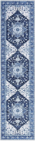 Yamaziot Washable Runner Rug, 2x8 Non-Slip Boho Vintage Hallway Rug Runner with Rubber Backing, Stain Resistant & Low Pile Faux Wool Distressed Carpet Runner for Bedroom, Kitchen, Laundry, Entrance