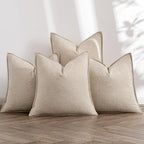 MIULEE Beige Linen Pillow Covers Pack of 4 Decorative Natural Solid Throw Pillow Covers Soft Accent Boho Farmhouse Couch Pillowcases Modern Spring Home Decors for Living Room Bed Sofa 18x18 Inch