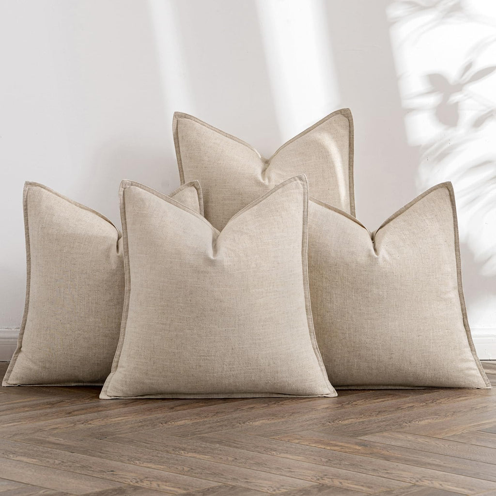 MIULEE Beige Boho Linen Decorative Pillow Covers 24x24 Inch Pack of 4
