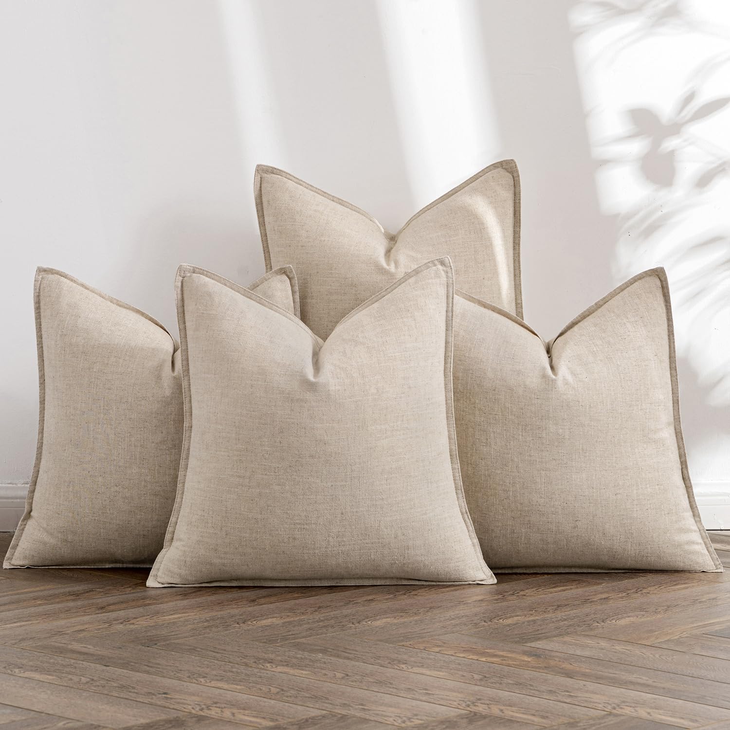 MIULEE Beige Boho Linen Decorative Pillow Covers 24x24 Inch Pack of 4