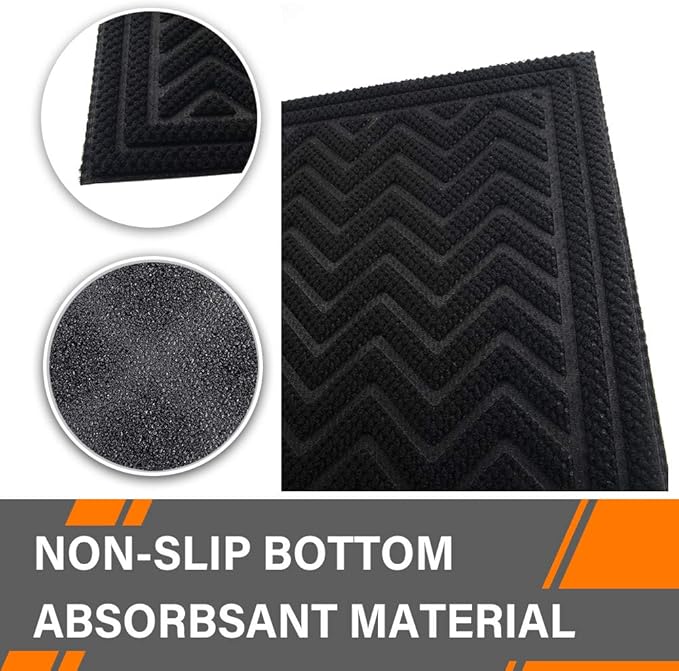 Mibao Front Door Mat, Dirt Trapper Welcome Mat for Outdoor Indoor, Non-Slip Waterproof Doormat, Durable Machine Washable Low Profile Entry Rug for Back Door Outside Patio, 61.5" x 36", Black Wave