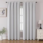CUCRAF Grayish White Blackout Curtains 96 inch Length 2 Panels Set, Rod Pocket Room Darkening Drapes for Bedroom Living Room, Insulated Thermal Light Blocking Window Curtain (W52 x L96 Inch)