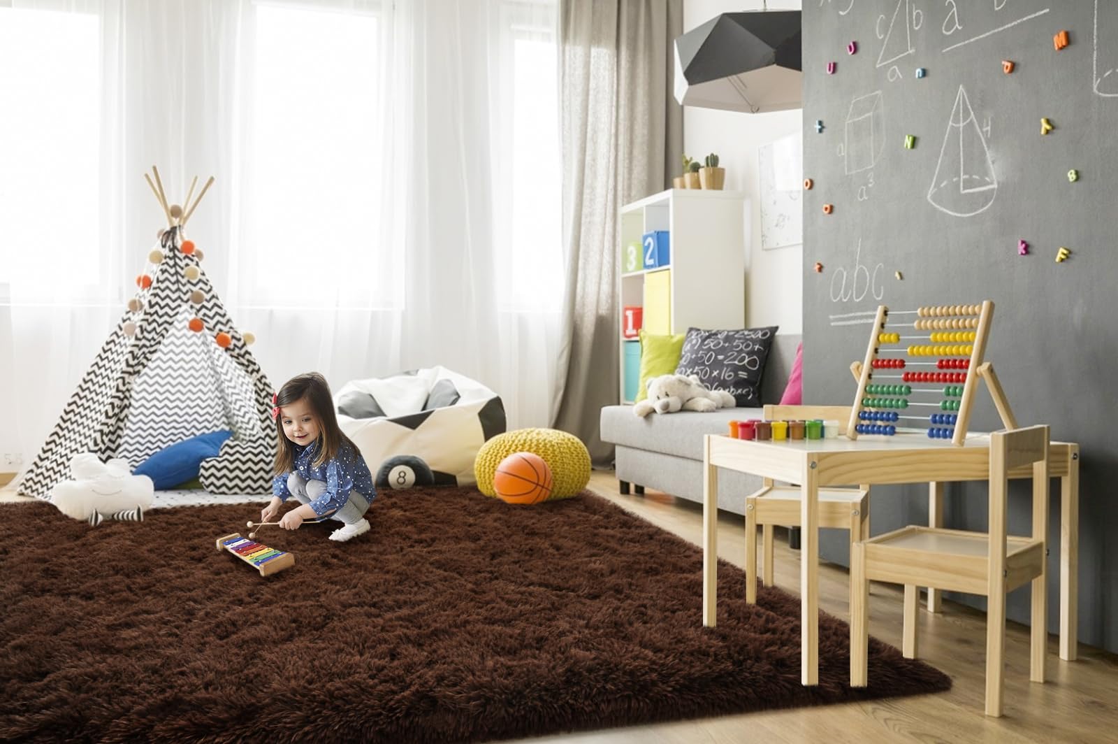 TWINNIS Super Soft Shaggy Rugs Fluffy Carpets, 6x9 Feet, Indoor Modern Plush Area Rugs for Living Room Bedroom Kids Room Nursery Home Decor, Upgrade Anti-Skid Rectangular Fuzzy Rug, Brown
