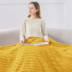 BEDELITE Fleece Throw Blanket for Couch - 300GSM Soft & Warm Fluffy Yellow Blanket, Decorative and Giftable Striped Blankets for Women, Men, 50"x60"