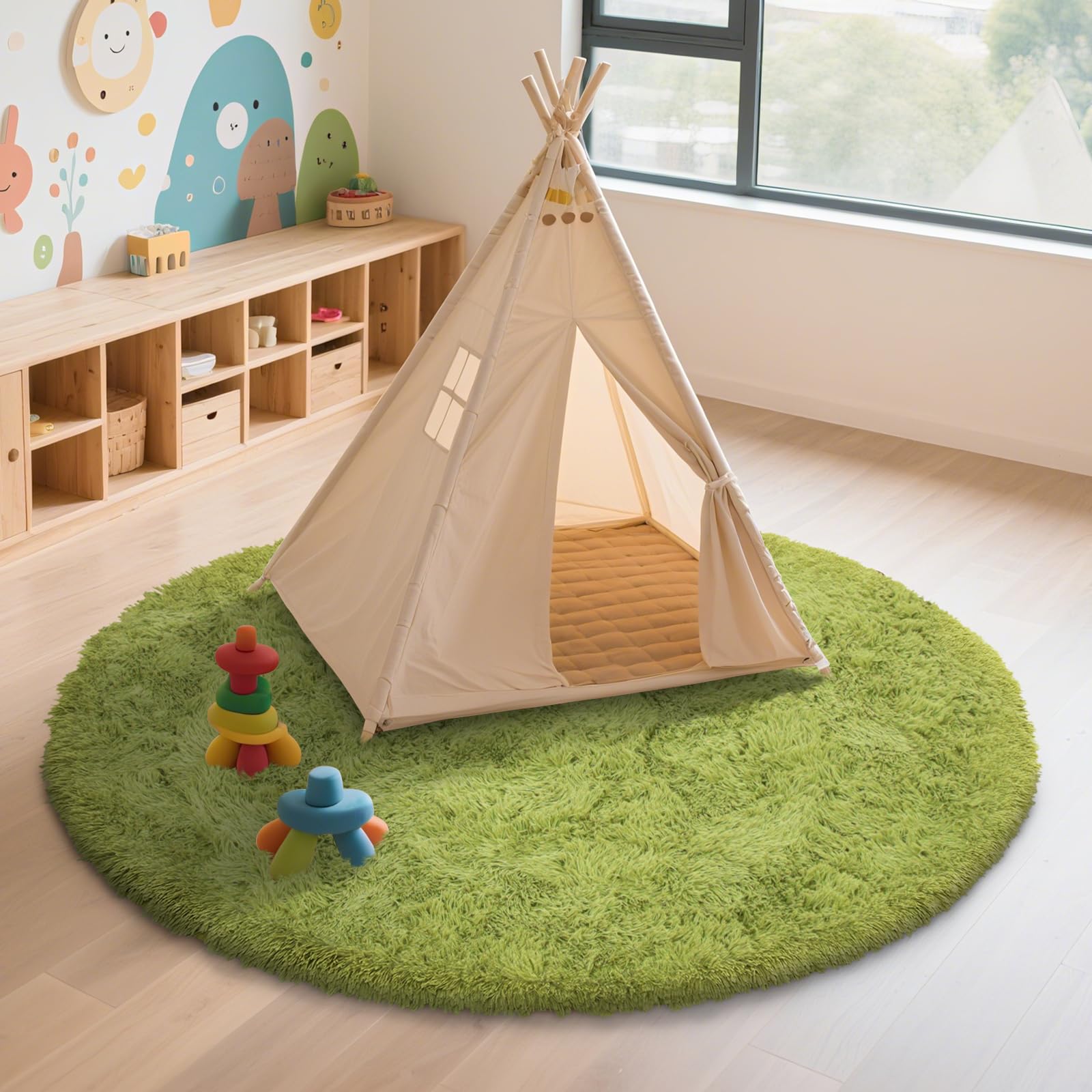 Fluffy Round Area Rugs,6'X6'Shag Circle Small Area Rugs for Bedroom