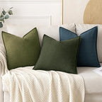 MIULEE Decorative Linen Euro Sham Pillow Covers 24x24 Inch Green Boho Farmhouse Neutral Couch Throw Pillows for Bed Pack of 2 Accent Outdoor Pillowcase Modern Sofa Cushion Livingroom Home Decor