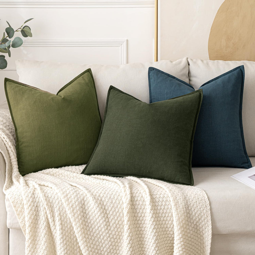 MIULEE Decorative Linen Pillow Covers 18x18 Inch Green
