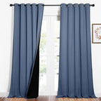 NICETOWN 100% Blackout Curtains 95 inches Long, Pair of Energy Smart & Noise Blocking Out Drapes for Baby Room Window, Thermal Insulated Guest Room Lined Window Dressing (Stone Blue, 62 inches Wide)