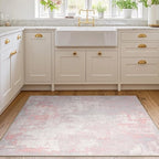Washable Area Rugs 4'x6' Non-Slip Modern Abstract Soft for Living Room Entryway Bedroom Nursery, Print Pattern, Grey Pink
