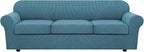 4 Piece Stretch Sofa Covers for 3 Cushion Couch Covers for Living Room Furniture Slipcovers (Base Cover Plus 3 Seat Cushion Covers) Upgraded Thicker Jacquard Fabric (XL Sofa, Storm Blue)