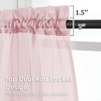 OVZME Blush Pink Sheer Valances for Windows 14 Inch Length 2 Pcs, Light Filtering Short Kitchen Curtains, Top Dual Rod Pocket Small Curtains for Living Room Bedroom Basement, Each 42Wx14L Inches