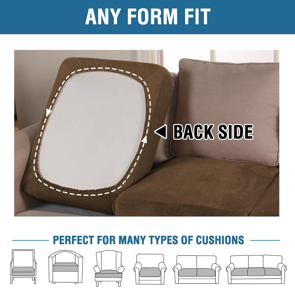 H.VERSAILTEX Velvet Stretch Couch Cushion Cover Plush Cushion Slipcover for Chair Loveseat Sofa Cushion Furniture Protector Seat Cushion Sofa Cover (2 Piece Large Sofa Cushion Covers, Bronze Brown)