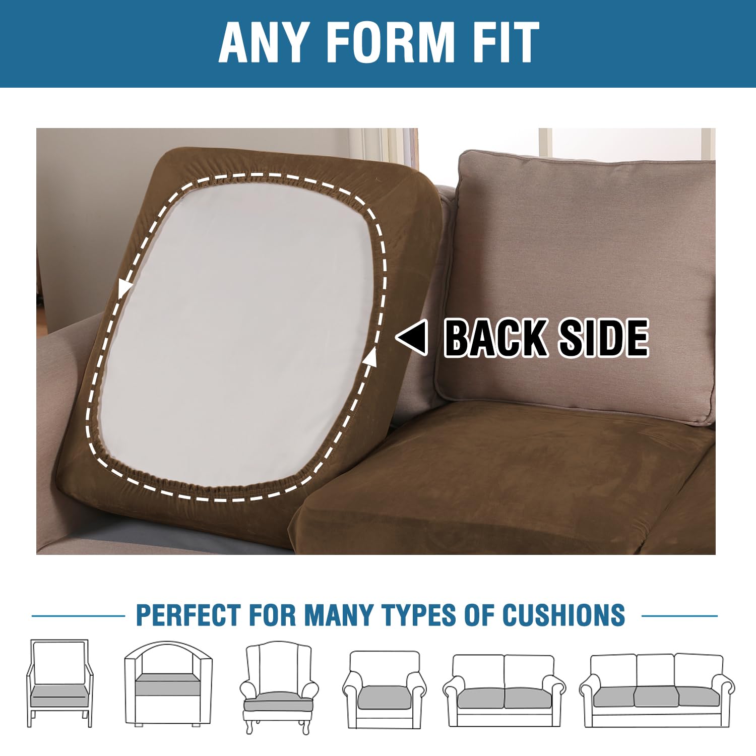 H.VERSAILTEX Velvet Stretch Couch Cushion Cover Plush Cushion Slipcover for Chair Cushion Furniture Protector Seat Cushion Sofa Cover (1 Piece Armchair Cushion Covers, Bronze Brown)