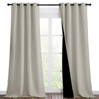NICETOWN Natural Blackout Curtains 90 inches Long, Full Light Blocking Drapes with Black Liner for Nursery, Thermal Insulated Draperies for Hall, Villa (2 Pieces, 46" Wide Each Panel)