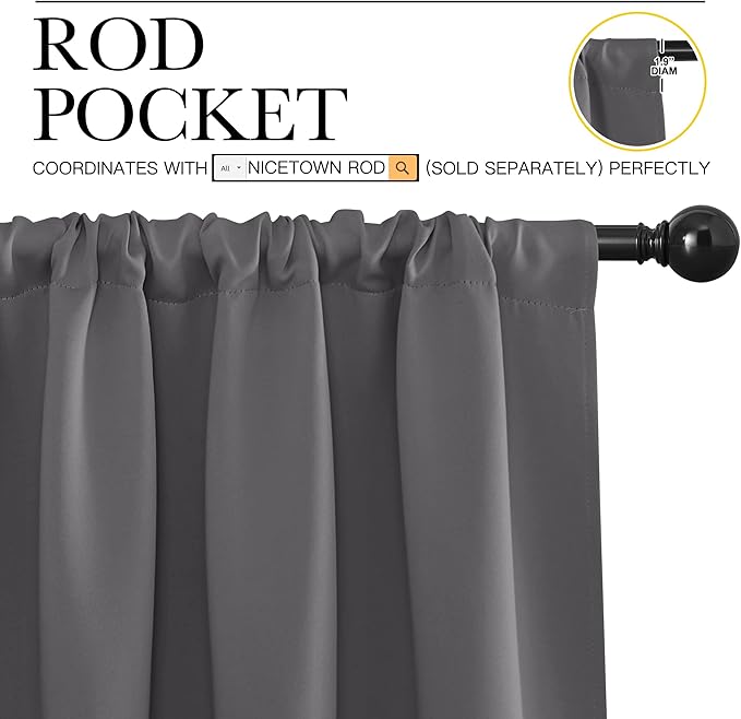 NICETOWN Blackout Curtains 72 for Office - 3 Pass Microfiber Noise Reducing Thermal Insulated Solid Rod Pocket Blackout Window Panels/Drapes (2 Panels, 42 x 72 Inch, Gray)