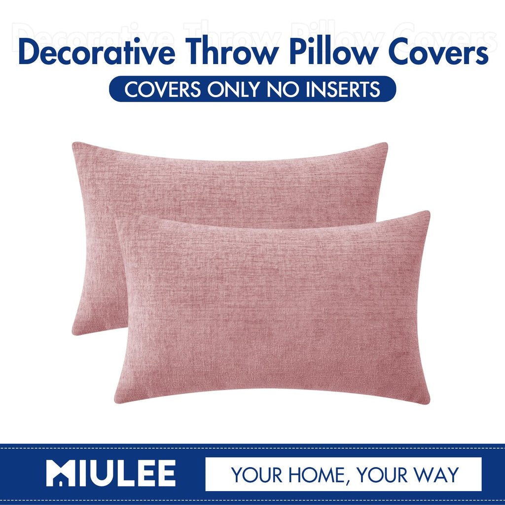 MIULEE Soft Chenille Lumbar Throw Pillow Covers Blush Pink 12x20 Pack of 2
