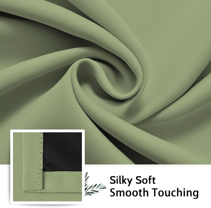 SimpleHome 100% Blackout Curtains for Bedroom,Thermal Insulated Sage Grommet Window Drapes Room Darkening Curtains for Living Room with Black Back,38 x 63 Inch,2 Panels