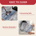KOZYFLY Modern Abstract Washable Runner Rug 2.6x20 Hallway Runners Non-Slip Soft Kitchen Runner Rugs, Blue Rust 20 Foot Carpet Runner for Stair Entryway Bathroom Laundry Room Foyer