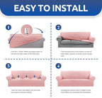 KEKUOU Stretch Sofa Cover Slipcover ，Couch Covers for 3 Cushion Couch Sofa pet Friendly (78"-94") Furniture Protector Sofa with Elastic Bottom for Kids,Dog, Jacquard Small Checked(Large,Dusty Pink)