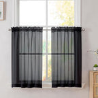 Simplebrand Black Sheer Kitchen Cafe Curtains - 36X36 Inch, 2 Paneled Tier Curtain Rod Pocket Sheers for Bathrooms, Small Windows