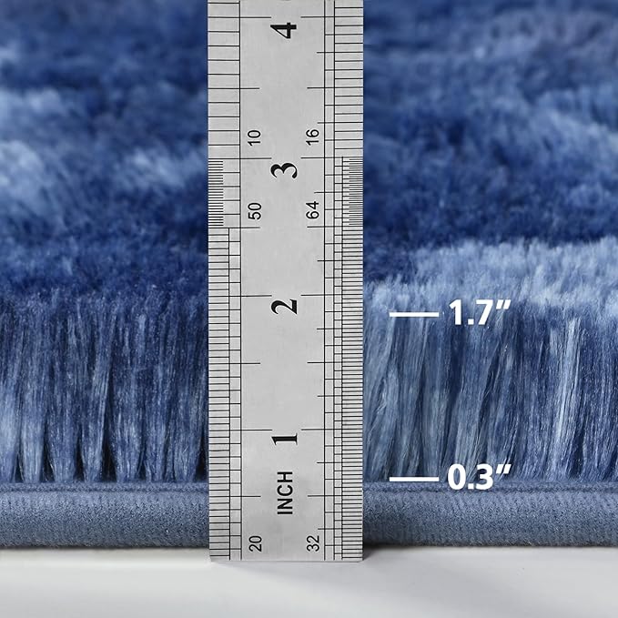 Deerhoo Large Shag Area Rugs 6 x 9, Tie-Dyed Plush Fuzzy Rugs, Navy Blue