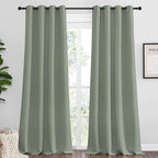 NICETOWN Sage Green Blackout Curtains Panels for Bedroom, 2 Panels, 52 x 92 Inch, 3 Pass Microfiber Noise Reducing Thermal Insulated Solid Ring Top Blackout Window Drapes