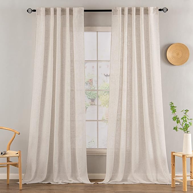 MIULEE Natural White Linen Curtains 52x102 Inch Length 2 Panels for Bedroom