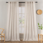 MIULEE Natural White Linen Curtains 95 Inch Length 2 Panels for Bedroom
