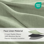 100% Blackout Shield Linen Blackout Curtains for Bedroom, Sage Green Grommet Curtains for Living Room, Thermal Insulated Room Darkening Drapes for Nursery, Boho Home Decor, 50" W x 72" L, 2 Panels
