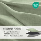 Linen Textured Total Blackout Curtains 72 Inches Long, Sage Green