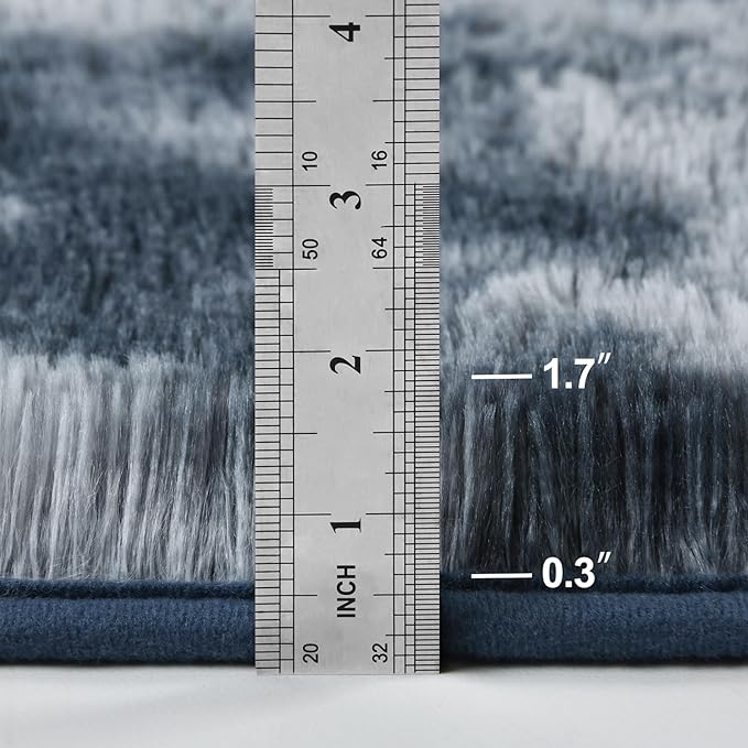 Deerhoo Large Shag Area Rugs 9 x 12, Tie-Dyed Plush Fuzzy Rugs for Living Room, Ultra Soft Fluffy Furry Rug for Bedroom, Indoor Carpet Nursery Rugs for Kids Room Home Decor, Blue and Grey
