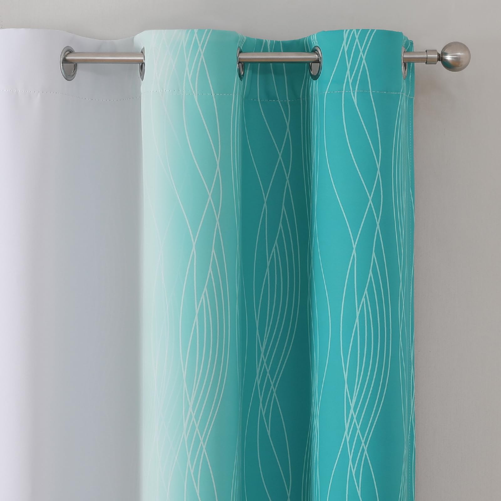Teal and Grayish White Ombre Blackout Curtains for Living Room 84 Inch Long