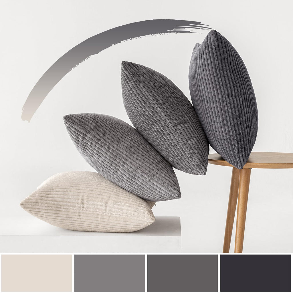 MIULEE Soft Corduroy Decorative Throw Pillow Covers Neutral Grey 18x18