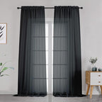 OVZME Black Sheer Curtains Dark Color Curtain Panels for Living Room, Light Reducing Sheer Curtains 108 inch Length 2 Panels Set Rod Pocket Window Panels