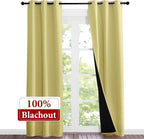 NICETOWN Paler Yellow Full Shade Curtain Panels, Pair of Thermal Insulated & Energy Efficiency Blackout Curtains for Living Room Windows, Lined Silky Performance Window Dressing (37" Wide x 84" Long)