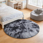 Tie-Dyed Black Fluffy Round Rug,Small Area Rugs,Shaggy Rugs 3'X3'