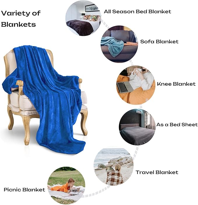 Royal blue Fleece Plush Throw Blanket 108"x90"for Couch Fuzzy Cozy Flannel