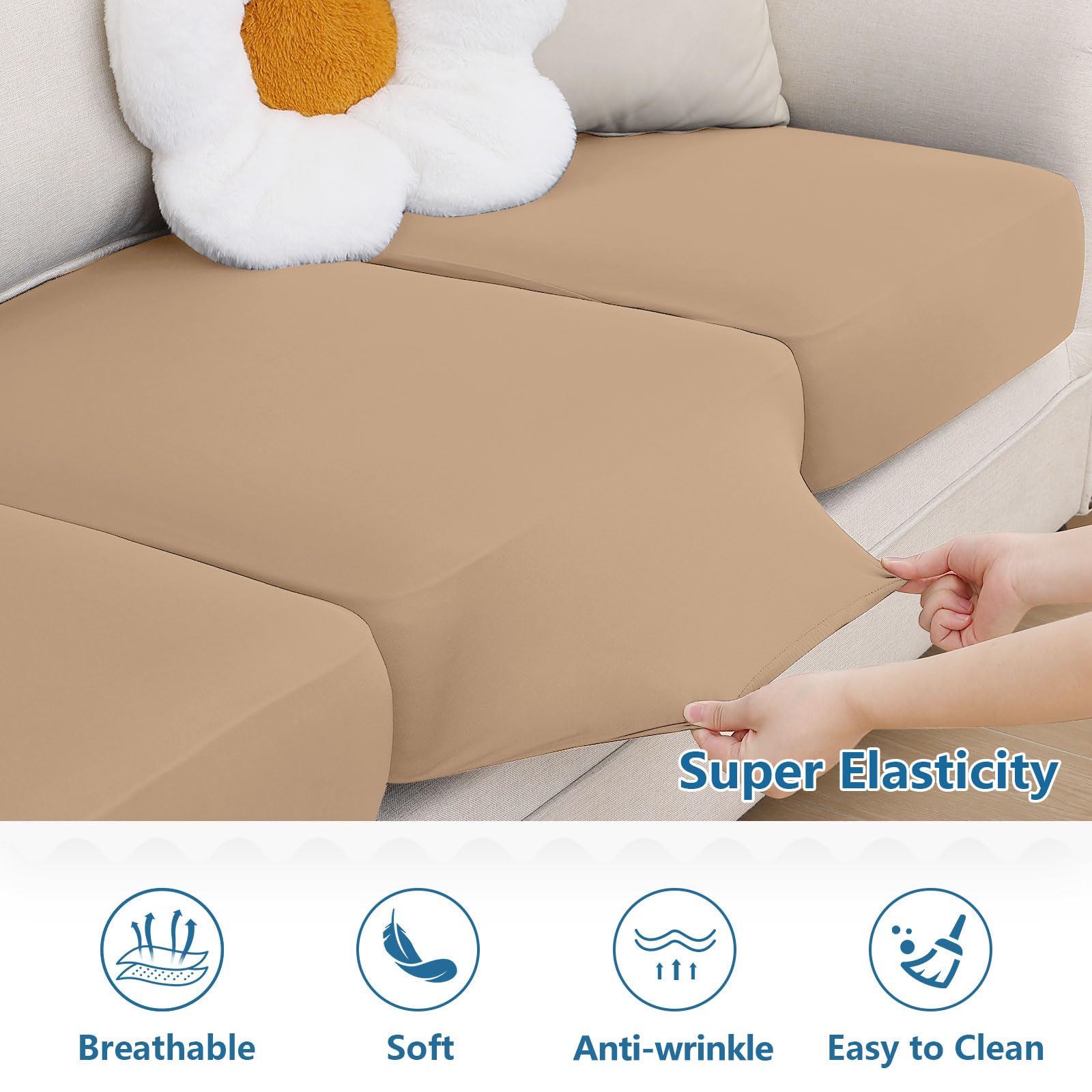 hyha Milk Silk Couch Cushion Covers, Sofa Covers for 3 Cushion Couch
