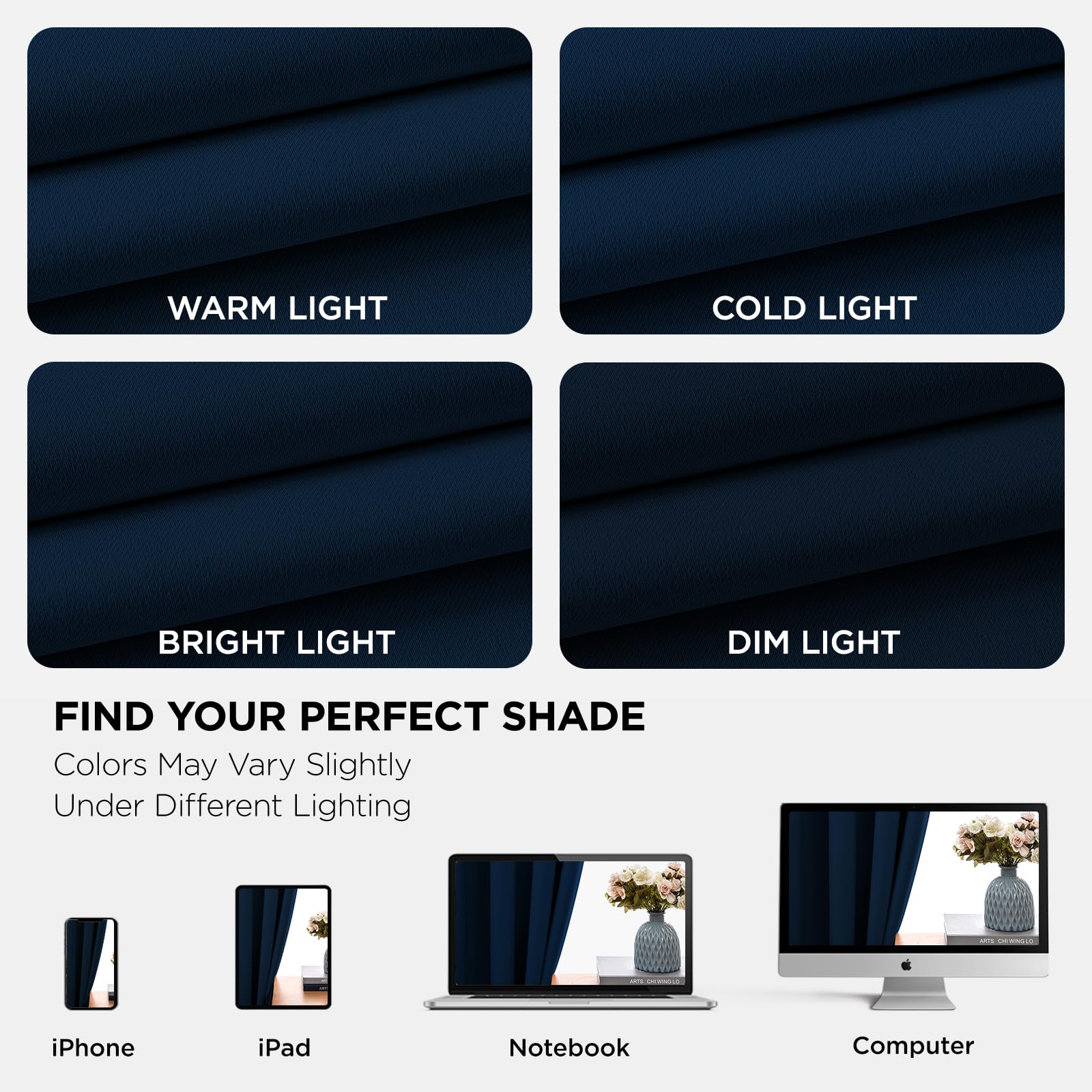 Joydeco Blackout Curtains 72 Inch Length 2 Panels Set, Thermal Insulated Long Curtains& Drapes 2 Burg, Room Darkening Grommet Drapes for Living Room Bedroom Window (W52 x L72 Inch, Navy Blue)