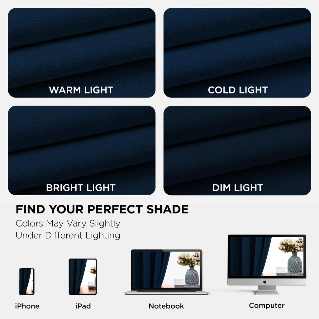 Joydeco Blackout Curtains 90 inch Long 2 Panels Set, Thermal Insulated Long Curtains & Drapes 2 Burg, Room Darkening Grommet Drapes for Bedroom Living Room Windows (W52 x L90 Inch, Navy Blue)