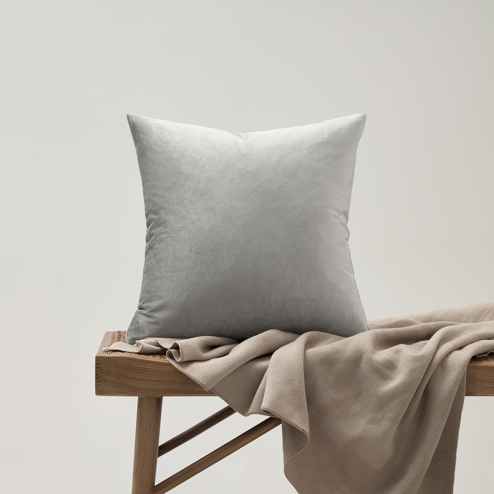 GIGIZAZA Silver Grey Velvet Throw Pillow Covers 18x18 Pack of 2
