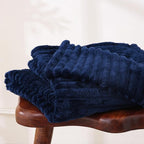 Navy Blue Fleece Throw Blanket 60”×80” for Couch Sofa Bed,Super Soft Cozy Plush Microfiber Flannel Blanket with Stripes Design Lightweight for Adults,Woman,Girls