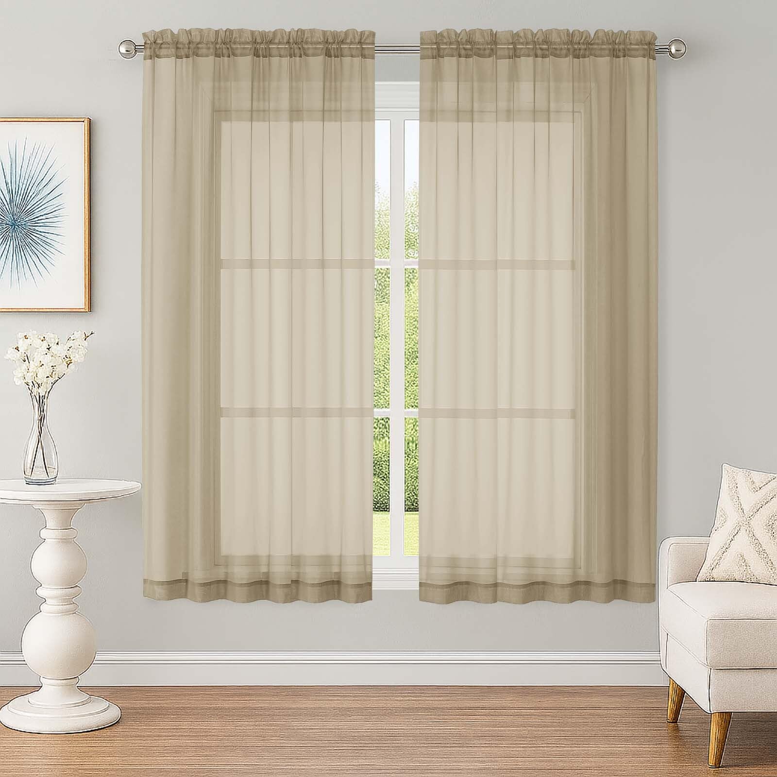 OWENIE White Sheer Curtains 63 Inch Long 2 Panels for Living Room 59" Wide