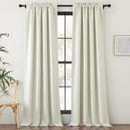 NICETOWN Thick Faux Linen Bedroom Curtains 108 inches Long, Room Darkening Dual Rod Pockets & Hook Belt Thermal Curtains Noise Dampening Drapes for Living Room, Natural, W52 x L108, 2 Panels