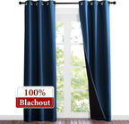 NICETOWN Moroccan Blue Full Shade Curtain Panels, 37" Wide x 80" Long, Pair of Thermal Insulated & Energy Efficiency Blackout Curtains for Living Room Windows, Lined Silky Performance Window Dressing