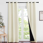 NICETOWN Living Room Completely Shaded Draperies, Privacy Protection & Noise Reducing Ring Top Drapes, Black Lined Insulated Window Treatment Blackout Curtain Panels (Beige, 2 Pieces, W37 x L84)