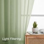 Simplebrand Light Green Sheer Curtains 63 Inch Length 2 Panels, Rod Pocket Solid Color Window Sheer Curtain Panels, Elegant Curtains & Drapes for Living Room, Bedroom 2 Panels, 42" W x 63" L