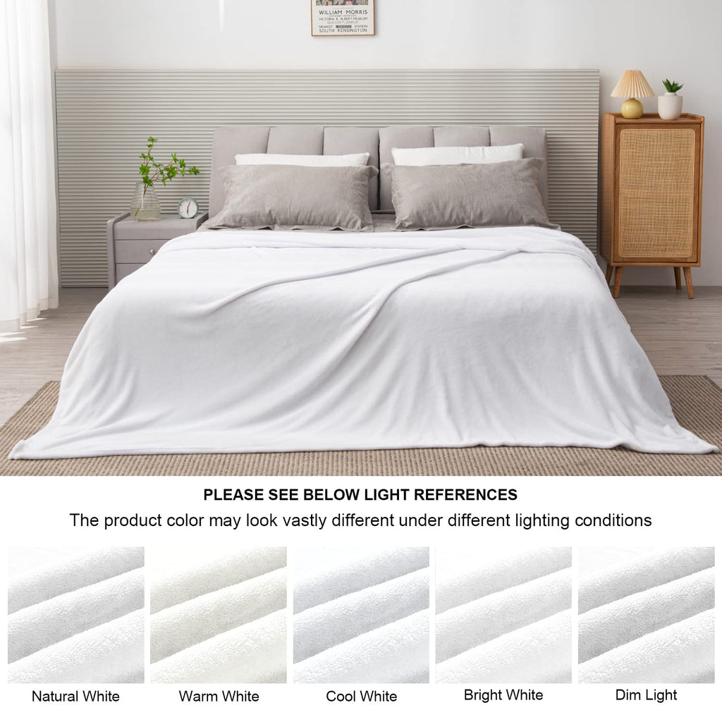 BEDELITE Fleece Blanket Soft Plush King Size Bed Blanket White 108"x90"